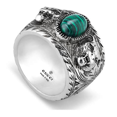 gucci silver and green gucci garden ring